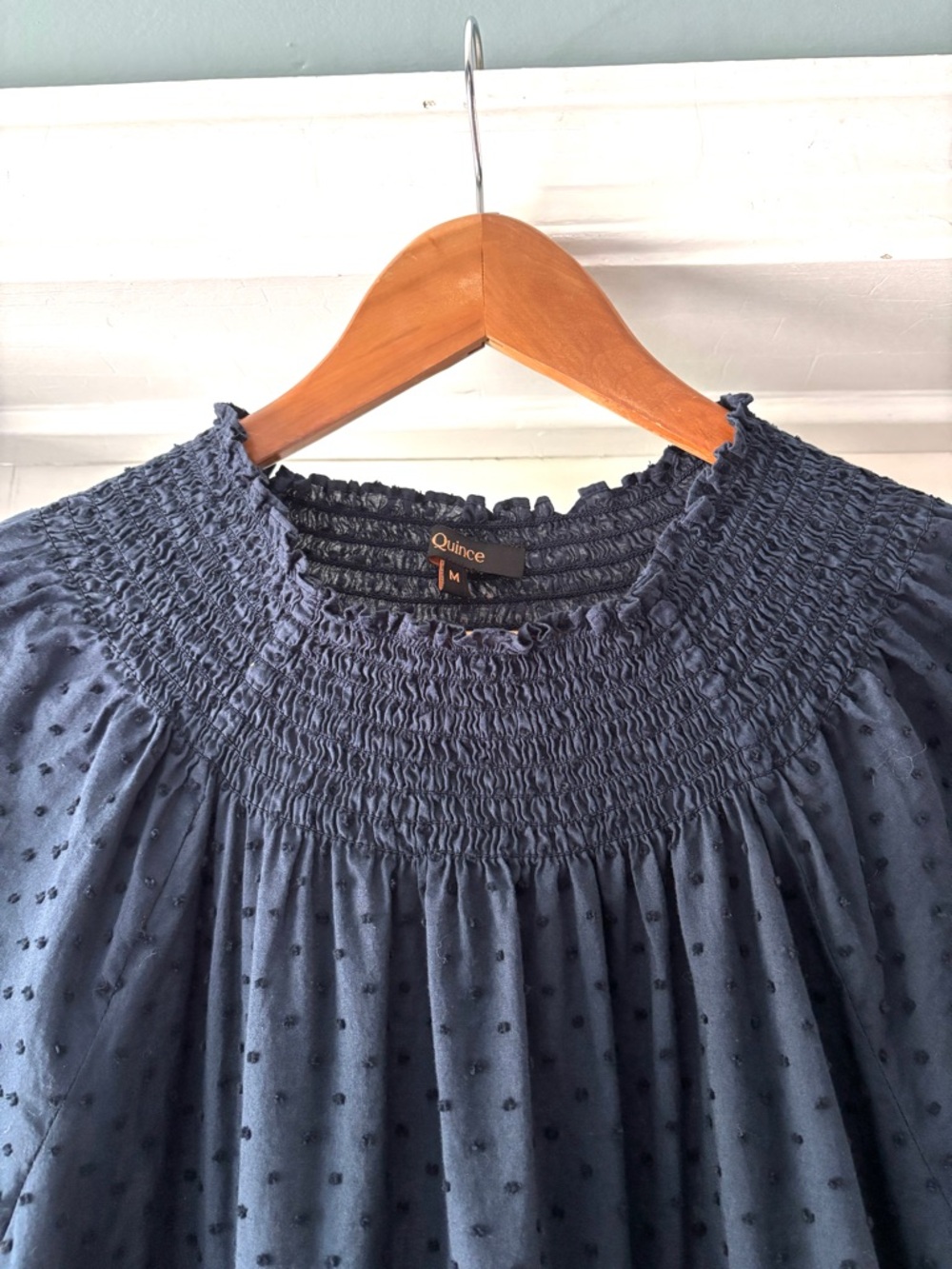 Quince 100% Cotton Swiss Dot Midi Dress Navy Medium NWOT - Picture 4 of 14